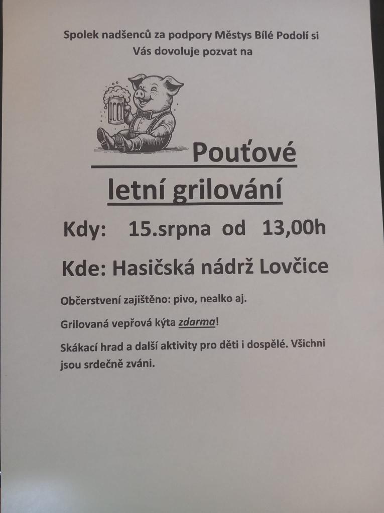 Pouťové letní grilování Lovčice 15.8.2026