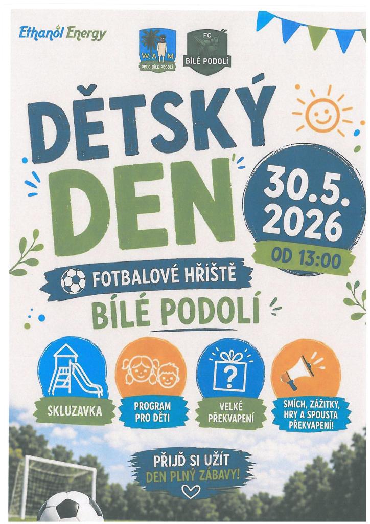 Dětský den v&nbsp;Bílém Podolí 30.5.2026