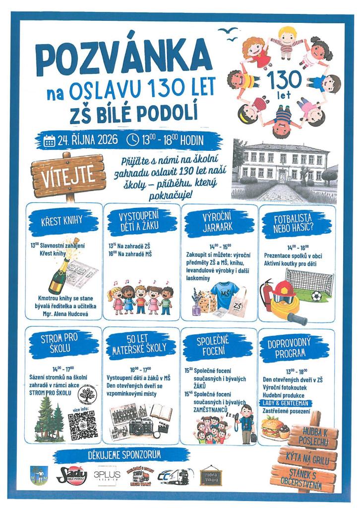 Pozvánka na&nbsp;oslavu 130&nbsp;let ZŠ B9lé Podolí